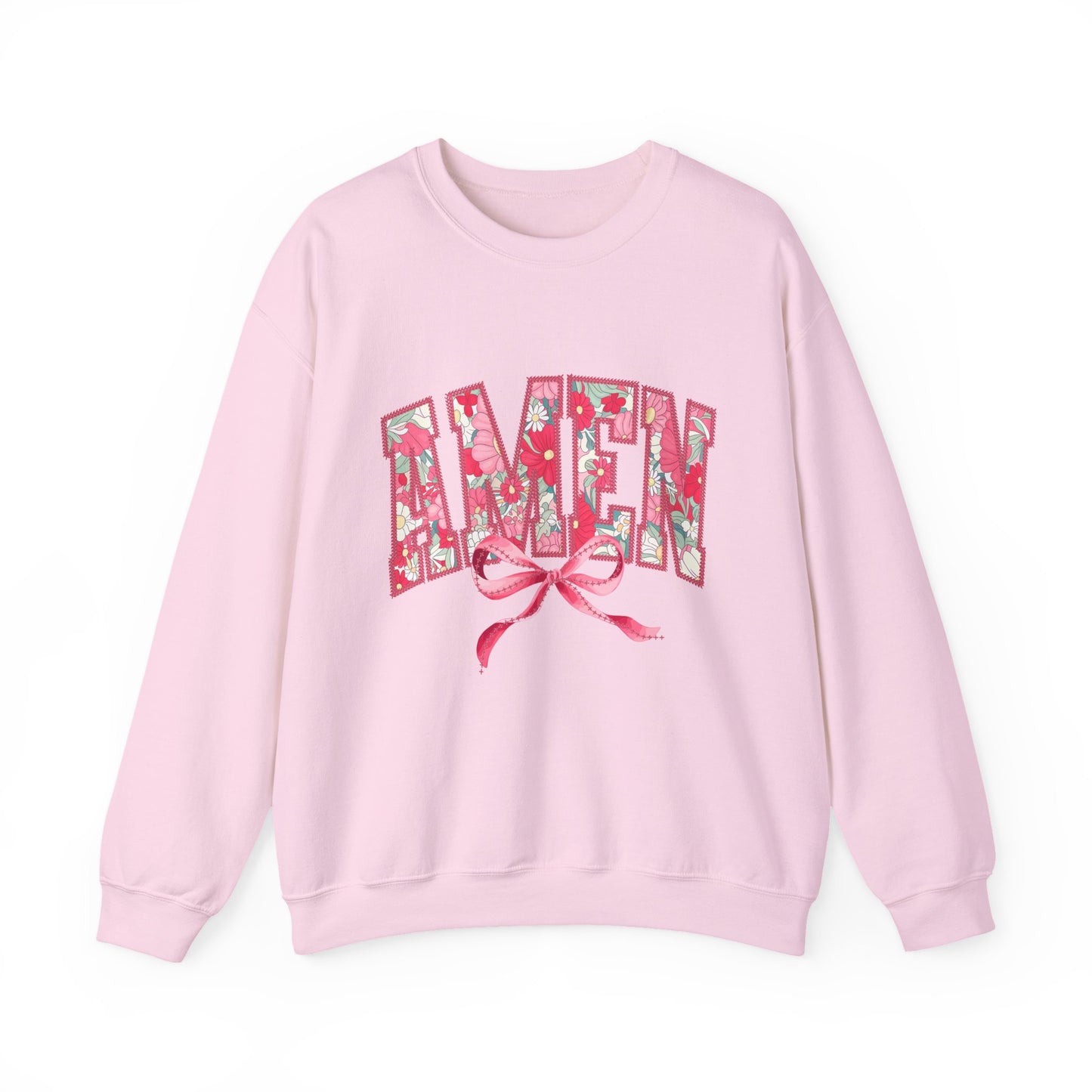 Amen Floral Crewneck Sweatshirt — Pink Ribbon Faith Pullover