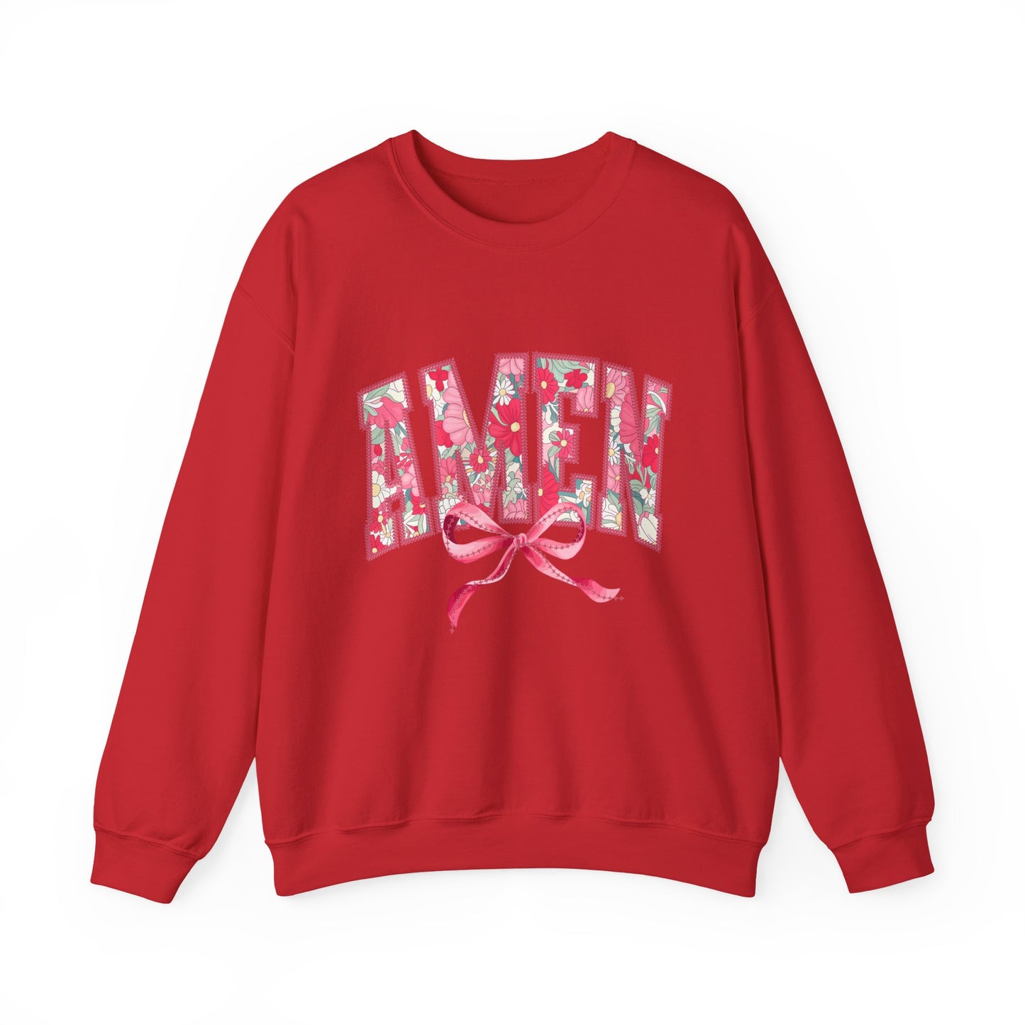 Amen Floral Crewneck Sweatshirt — Pink Ribbon Faith Pullover