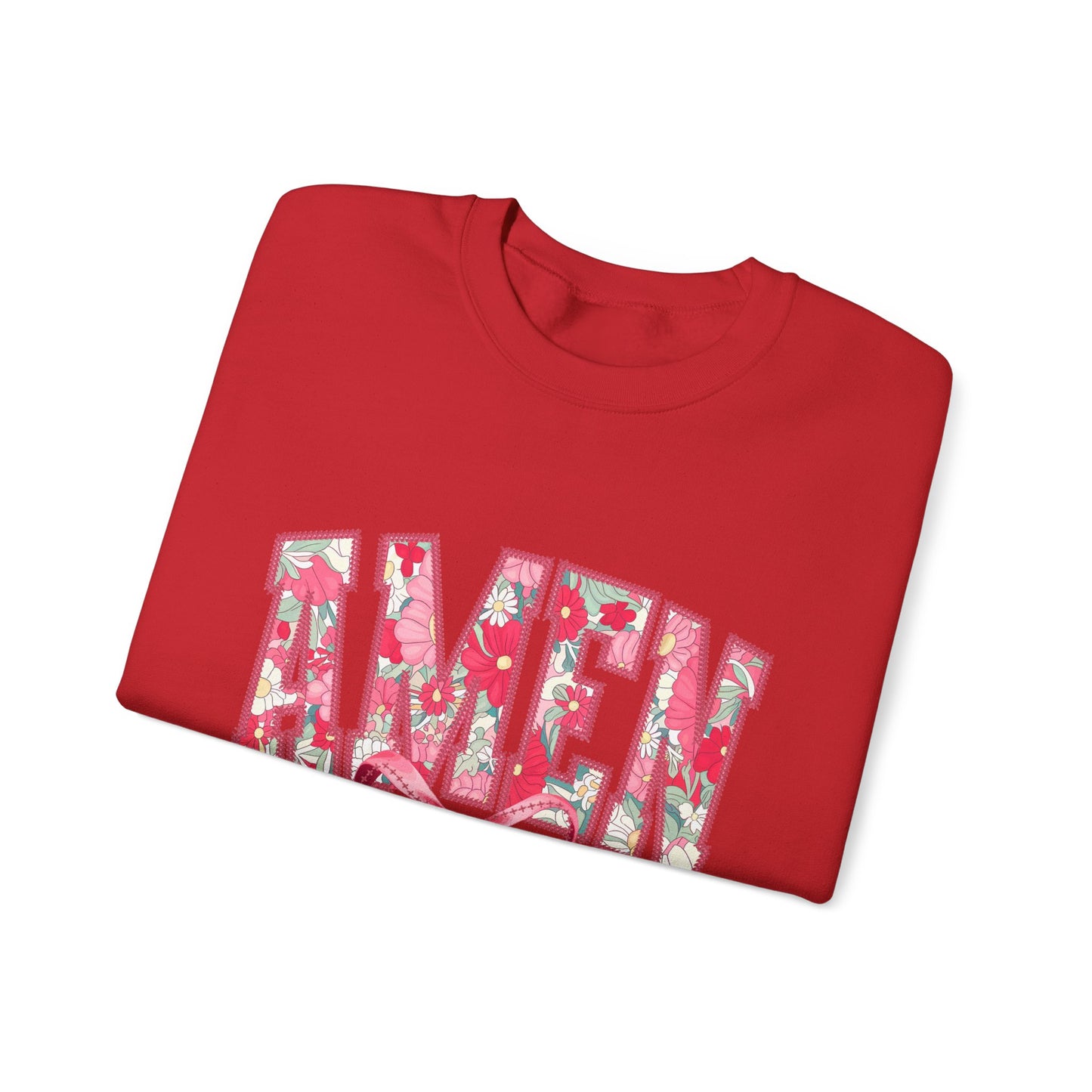 Amen Floral Crewneck Sweatshirt — Pink Ribbon Faith Pullover