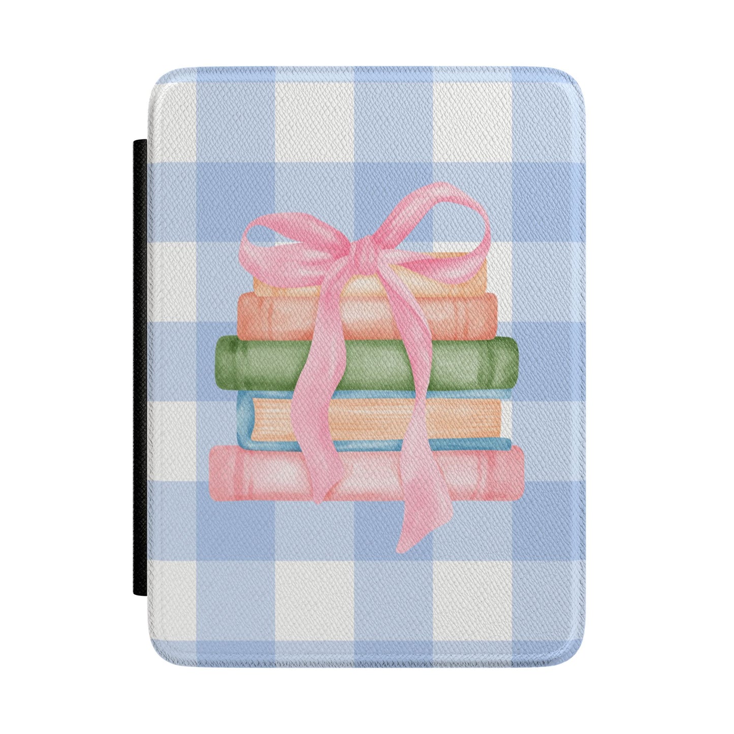 Kindle Case — Pastel Stack of Books on Blue Gingham Cover