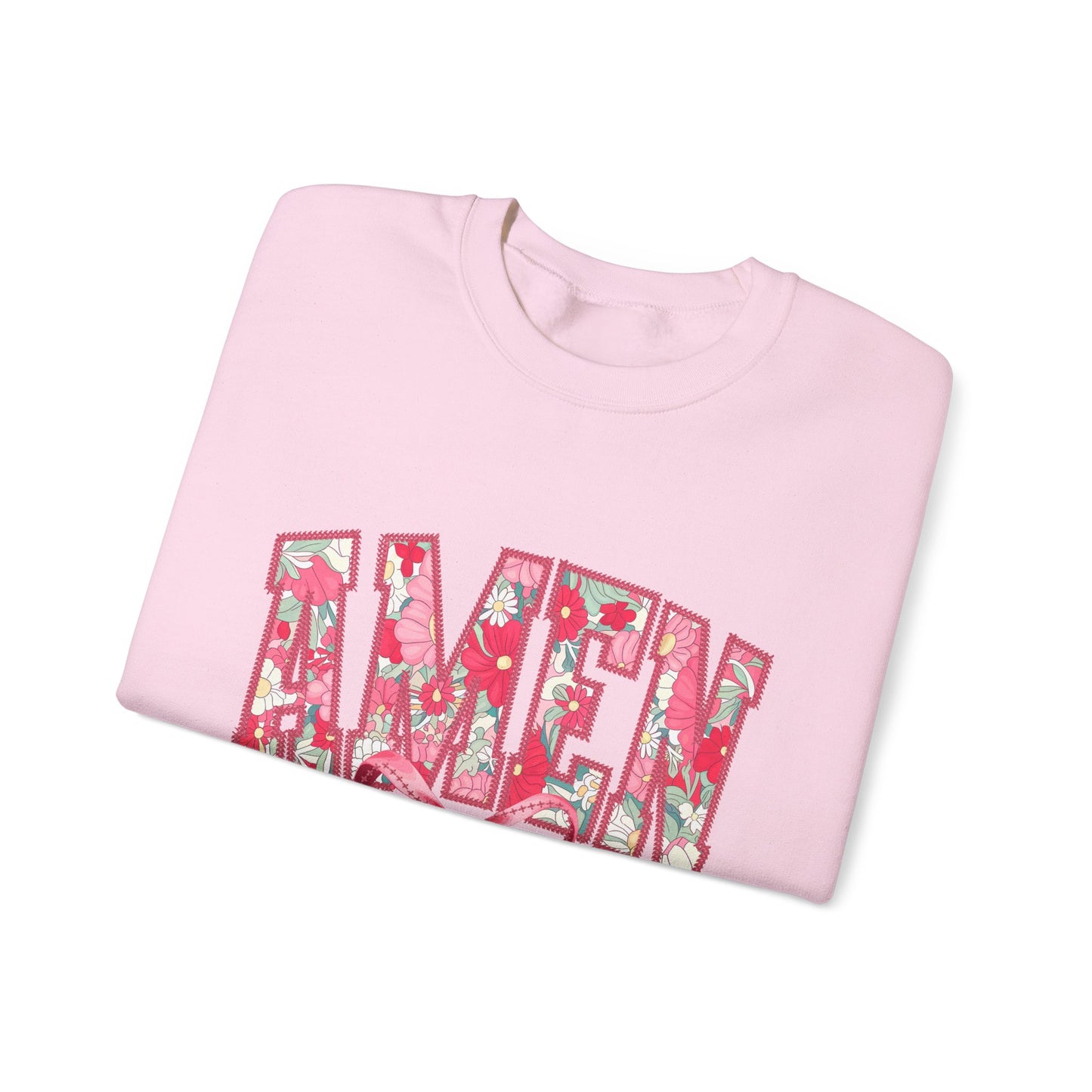 Amen Floral Crewneck Sweatshirt — Pink Ribbon Faith Pullover